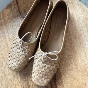 FREDA SALVADOR tan square toe ballet flats. Neutral leather, worn twice size 10